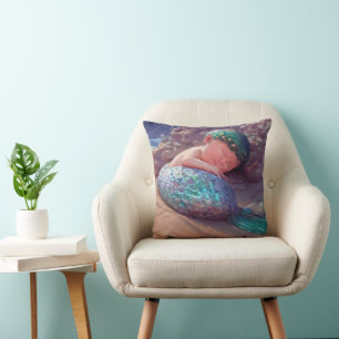 Baby Mermaid's Repose- Throw Pillow
