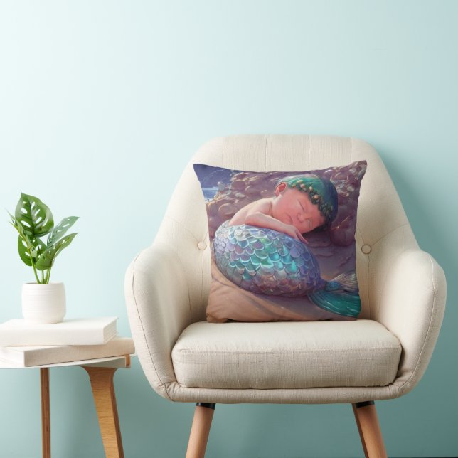 Baby Mermaid's Repose- Throw Pillow (Chair)