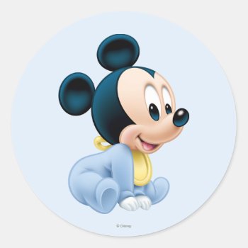 Baby Mickey | Blue Pajamas Classic Round Sticker by MickeyAndFriends at Zazzle