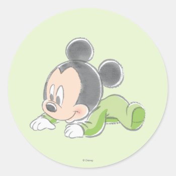 Baby Mickey | Green Pajamas Classic Round Sticker by MickeyAndFriends at Zazzle