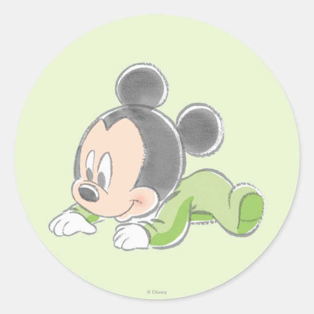 Baby Mickey Mouse in Green Pajamas Classic Round Sticker (Front)