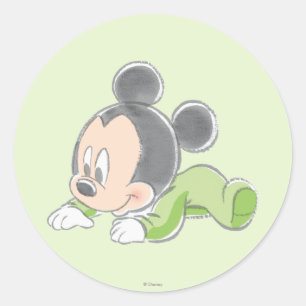 Baby Mickey Mouse in Green Pajamas Classic Round Sticker