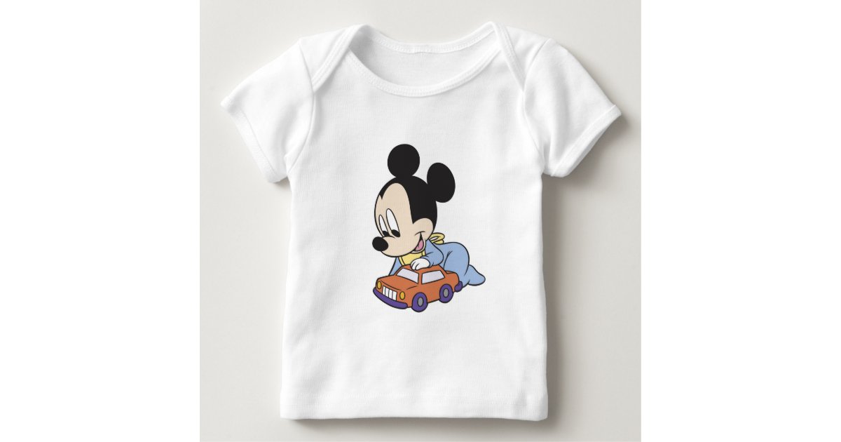 Baby Mickey Mouse Playing With Toy Car Baby T Shirt Zazzle Com
