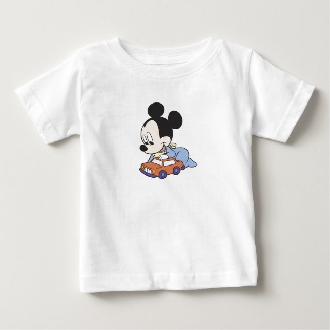 Baby Mickey Mouse playing with toy car Baby T-Shirt (Front)