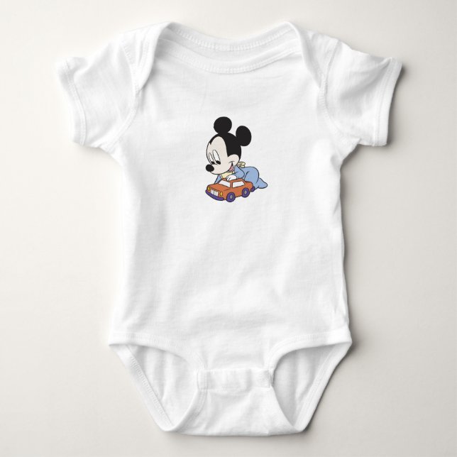Baby Mickey Mouse playing with toy car Bodysuit (Front)