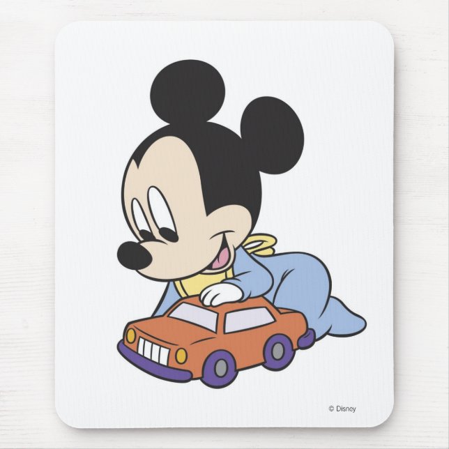Baby Mickey Mouse playing with toy car Mouse Pad (Front)