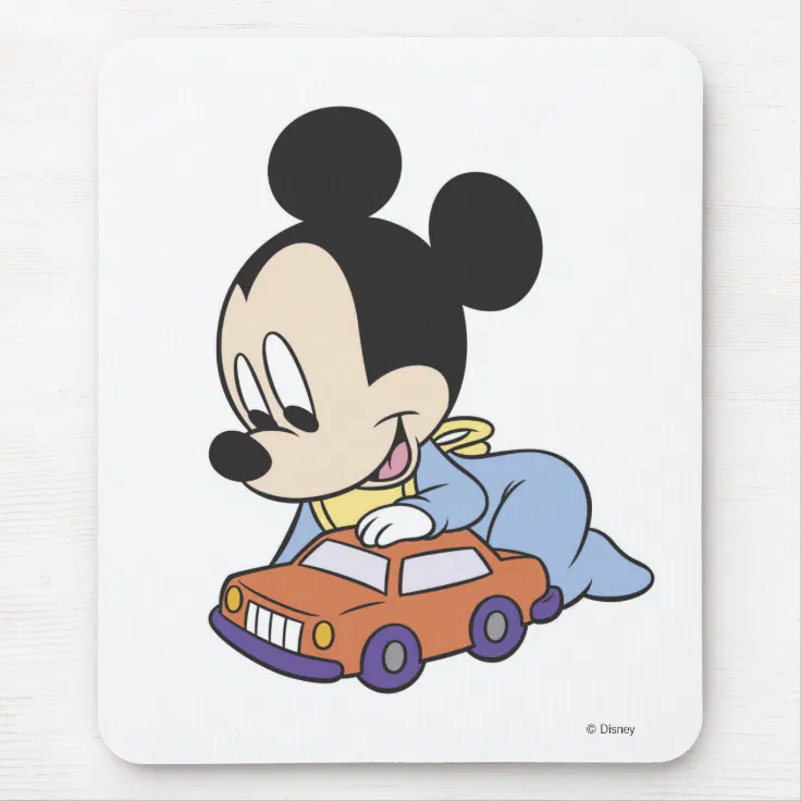 Baby Mickey Mouse playing with toy car Mouse Pad | Zazzle