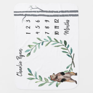 Baby Milestone Blanket Bear Wreath and Birch Trees