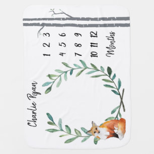 Baby Milestone Blanket Fox Wreath and Birch Trees