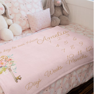 Baby milestone blanket, personalized baby girl baby blanket