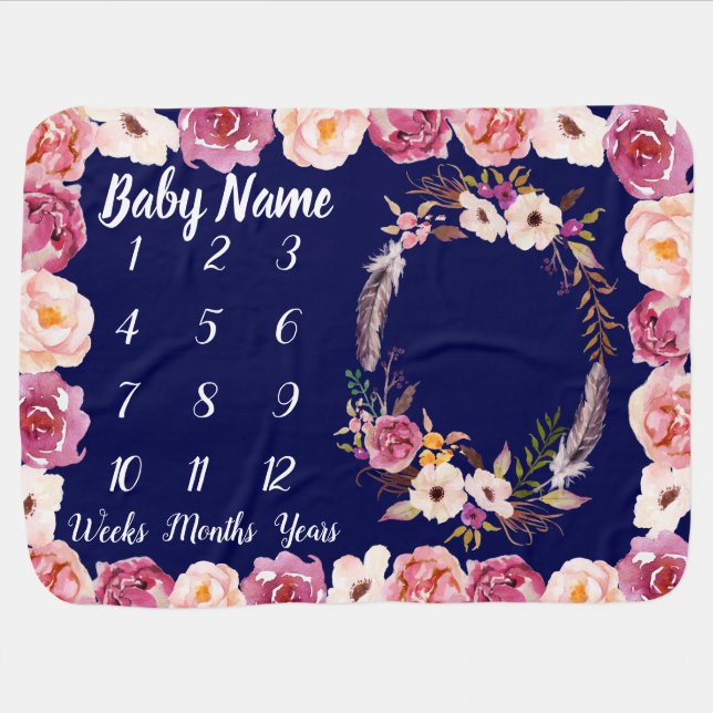 Baby Milestone Blanket Personalized Boho Girl Gift (Horizontal)