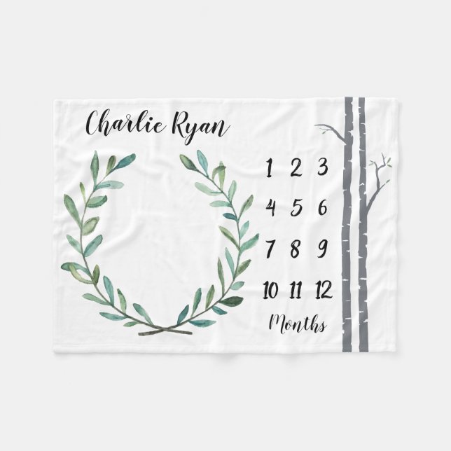 Baby Milestone Blanket Wreath and Birch Trees (Front (Horizontal))