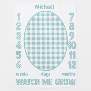 Baby Milestone - Blue Gingham and Polka Dots Blanket