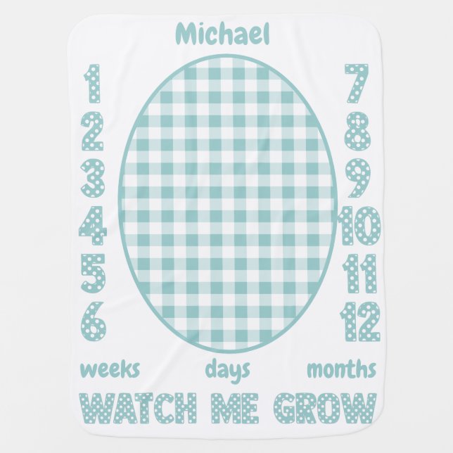 Baby Milestone - Blue Gingham and Polka Dots Blanket (Front)