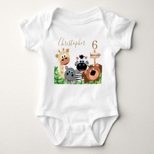 Baby Milestone Editable Month Personalized Zoo Baby Bodysuit (Front)