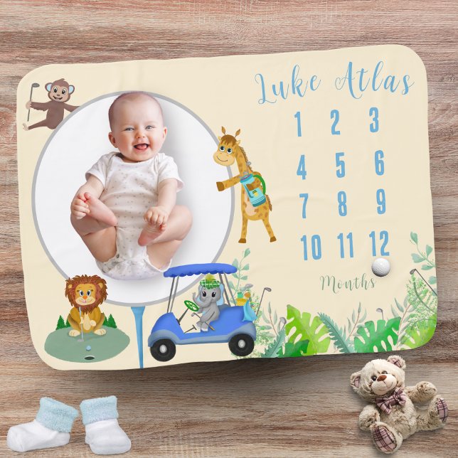 Baby Milestone Golfing Jungle Animals Blanket (Creator Uploaded)