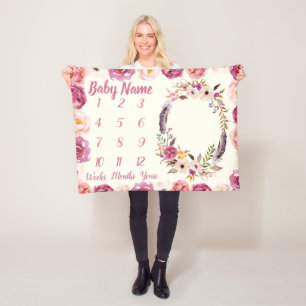 Baby Milestone Personalized Baby Shower Girl Gift Fleece Blanket