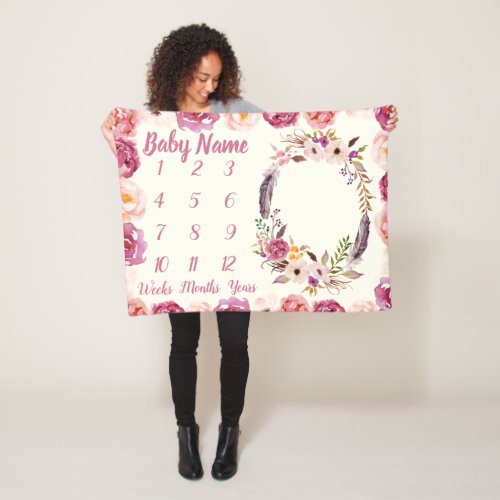 Baby Milestone Personalized Baby Shower Girl Gift  Fleece Blanket
