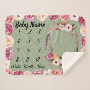 Baby Milestone Personalized Name Shower Girl Gift Sherpa Blanket