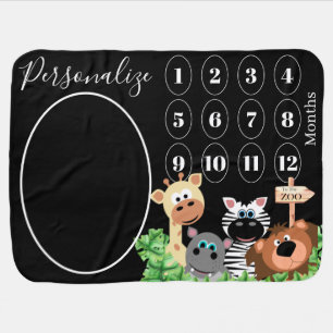Baby Milestone Personalized Zoo Animals Baby Blank Blanket