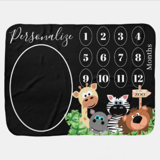 Baby Milestone Personalized Zoo Animals Baby Blank Blanket
