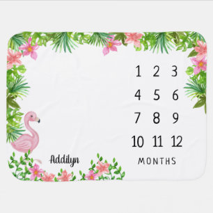 Baby Milestone Tropical Pink Flamingo Blanket