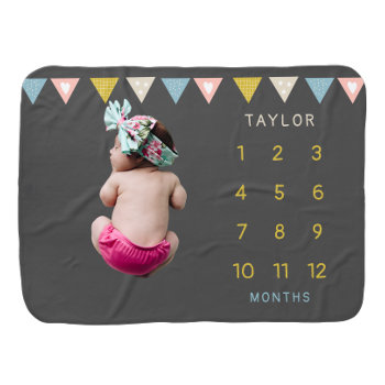 Baby Milestone Unisex Bunting Flags (1 Sided) Baby Blanket by Ricaso_Baby at Zazzle