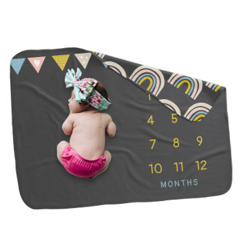 Baby Milestone Unisex Rainbow And Flags (2 Sided) Baby Blanket by Ricaso_Baby at Zazzle