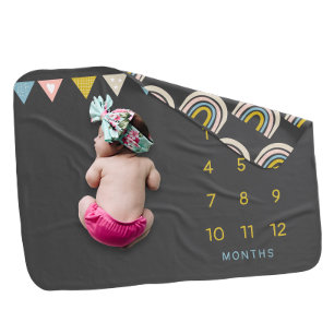 Baby Milestone Unisex Rainbow and Flags (2 sided) Blanket