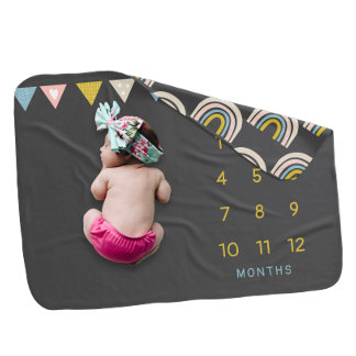 Baby Milestone Unisex Rainbow and Flags (2 sided) Blanket