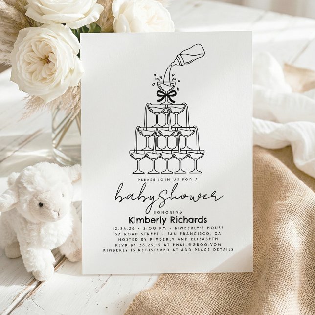 Baby Milk Bottle Champagne tower Funny Baby Shower Invitation (Milk Bottle Champagne Tower Whimsical Funny Gender Neutral Baby Shower Invitations)