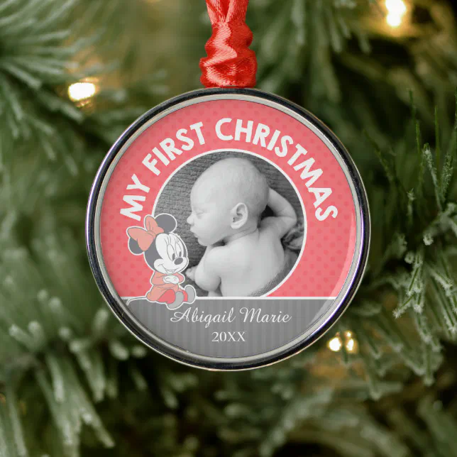 Baby Minnie | Baby's First Christmas Metal Ornament | Zazzle