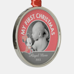 Baby Minnie | Baby's First Christmas Metal Ornament | Zazzle