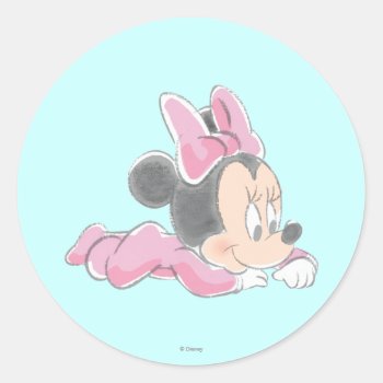 Baby Minnie Mouse | Pink Pajamas Classic Round Sticker by MickeyAndFriends at Zazzle