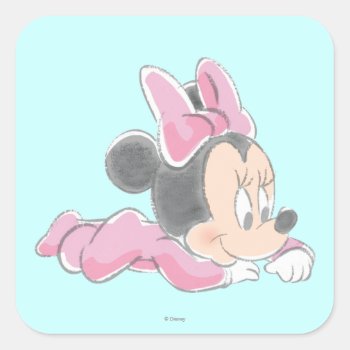 Baby Minnie Mouse | Pink Pajamas Square Sticker by MickeyAndFriends at Zazzle