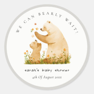 Baby Mom Bearly Wait Floral Neutal Baby Shower Classic Round Sticker