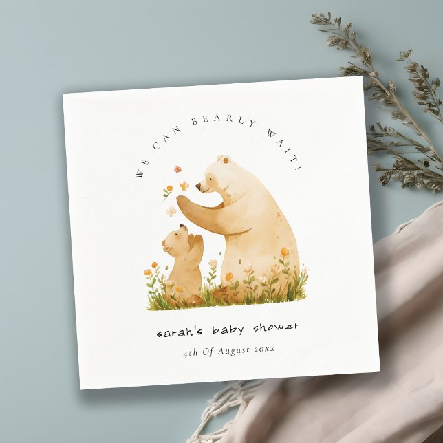 Baby Mom Bearly Wait Floral Neutal Baby Shower Napkins (Creator Uploaded)