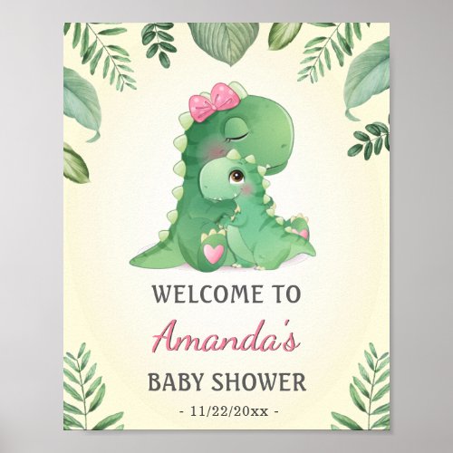 Baby Momma Dinosaurs Pink Baby Girl Shower Welcome Poster
