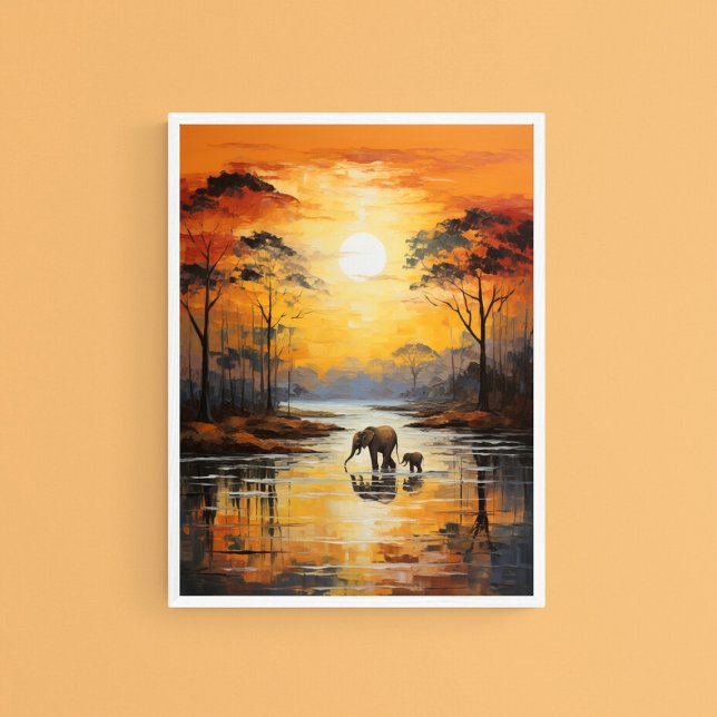 Baby & Mommy Elephant Enjoying Sunset, Wall Art (Creator Uploaded)