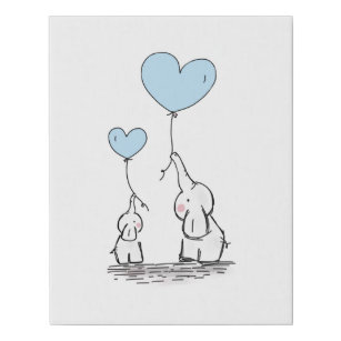 Baby Mommy Elephant Heart Balloons Faux Canvas Print