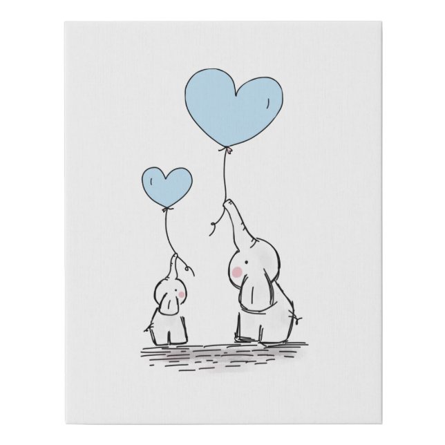 Baby Mommy Elephant Heart Balloons Faux Canvas Print (Front)