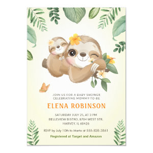 Baby Mommy Sloth Jungle Gender Neutral Baby Shower Invitation