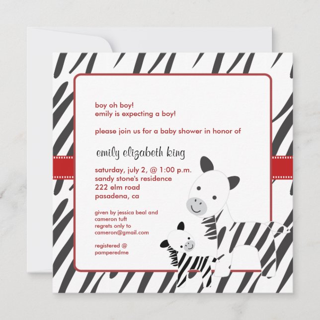 Baby+Mommy Zebra Baby Shower Invitation (Front)