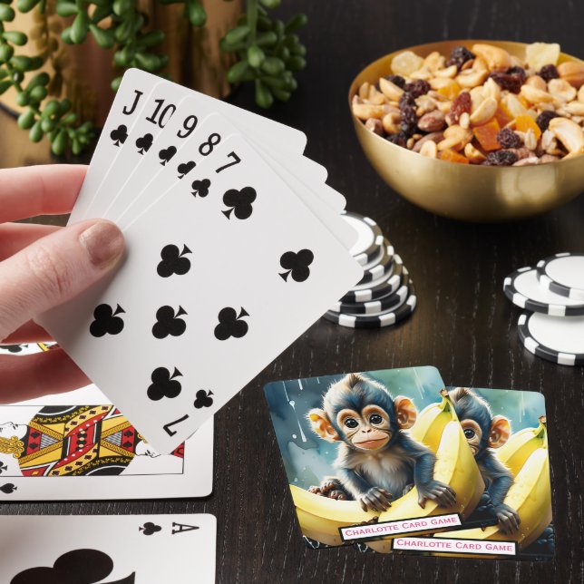 Baby Monkey and Banana Monogram Kids Match Game Poker Cards (In Situ)