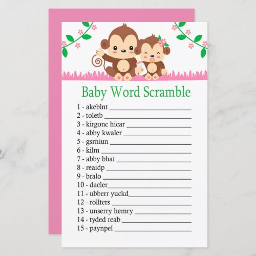 Baby Monkey Baby word scramble game