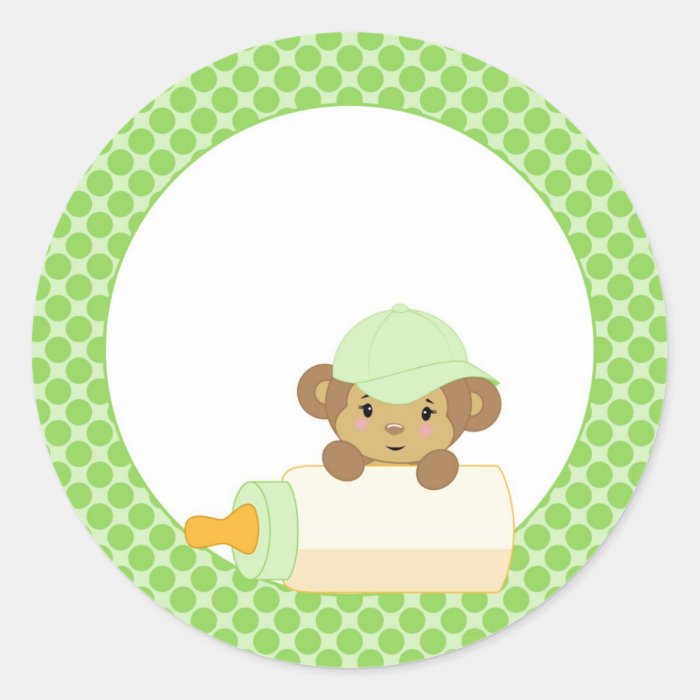 Baby Monkey Behind A Bottle In Green Sticker