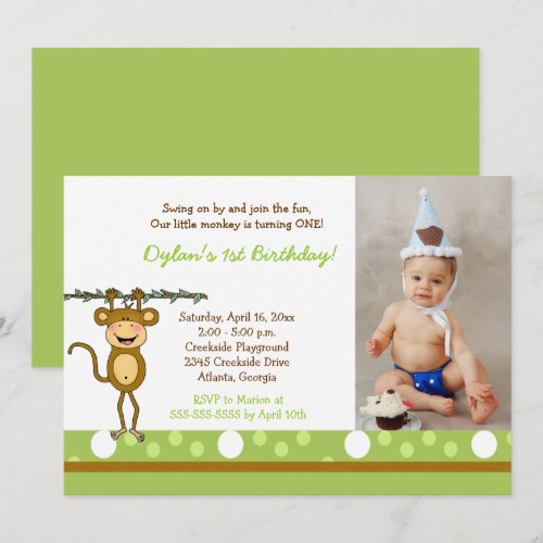 Baby Monkey Boys Photo Birthday Invitations