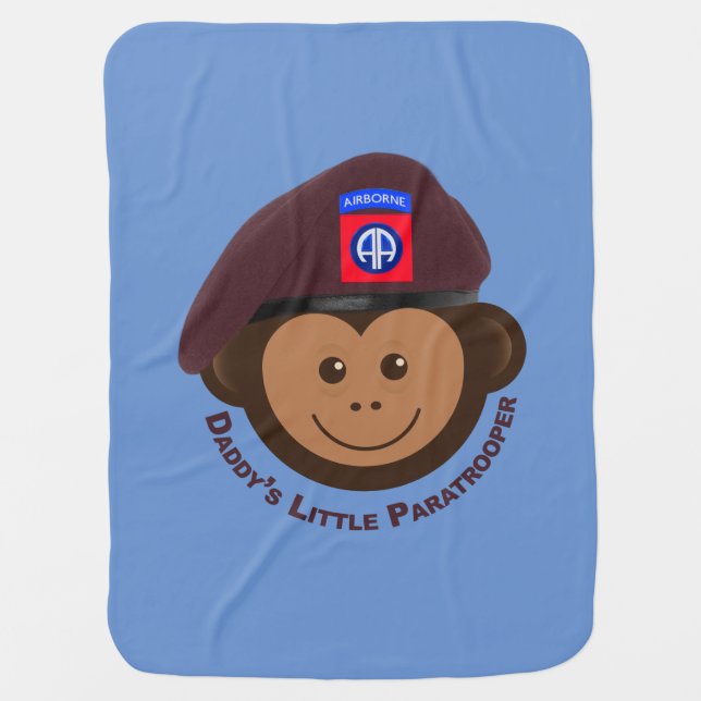 Baby Monkey “Daddy’s Little Paratrooper” Baby Blanket (Front)