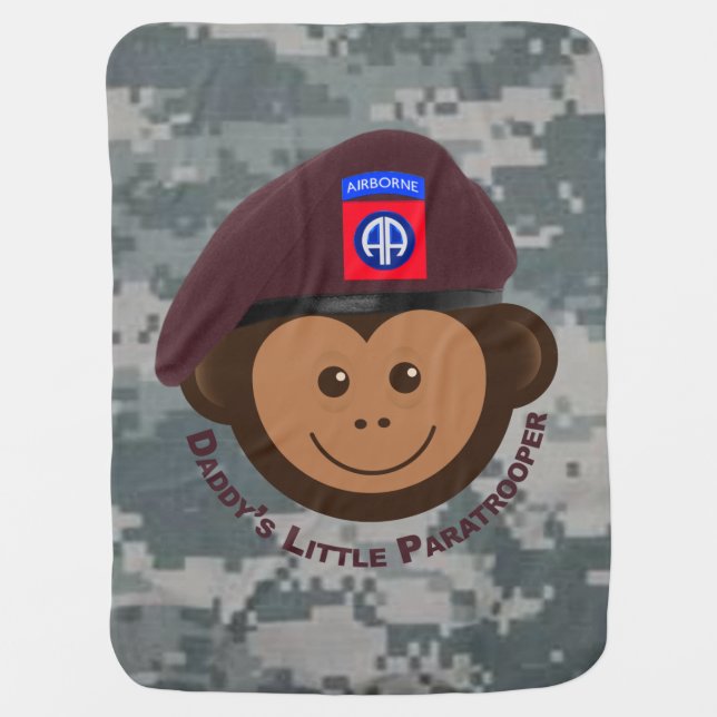 Baby Monkey “Daddy’s Little Paratrooper” Baby Blanket (Front)