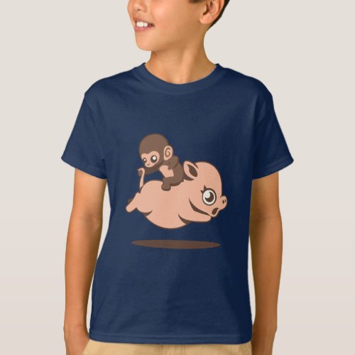 Baby Monkey Going Backwards on a Pig T_Shirt